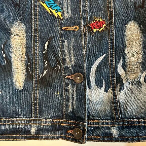 Highway Jeans Denim Jacket Cropped Distressed Customized 100% Cotton L - Picture 4 of 9